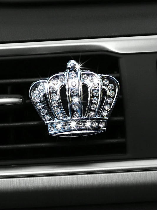 MEIKAXIU 2pcs Car Air Vent Decor Metal Crown Rhinestone Decoration With Fragrance, Unisex Car Interior Accessories