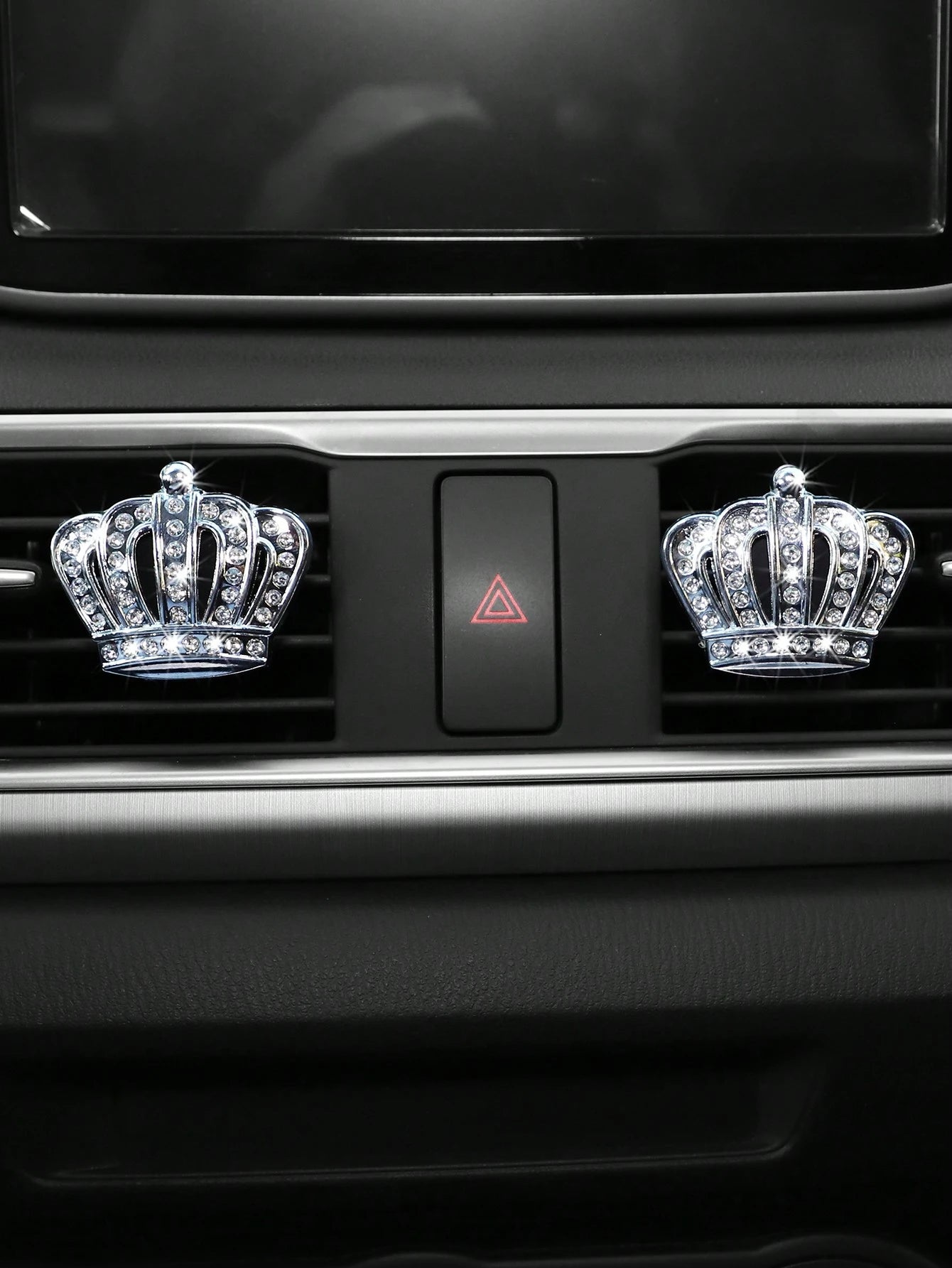 MEIKAXIU 2pcs Car Air Vent Decor Metal Crown Rhinestone Decoration With Fragrance, Unisex Car Interior Accessories