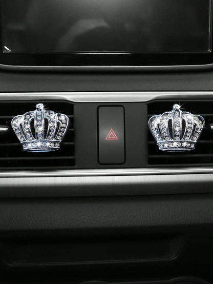 MEIKAXIU 2pcs Car Air Vent Decor Metal Crown Rhinestone Decoration With Fragrance, Unisex Car Interior Accessories