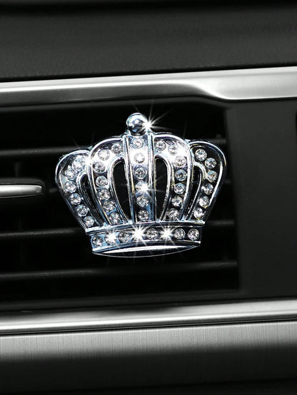 MEIKAXIU 2pcs Car Air Vent Decor Metal Crown Rhinestone Decoration With Fragrance, Unisex Car Interior Accessories