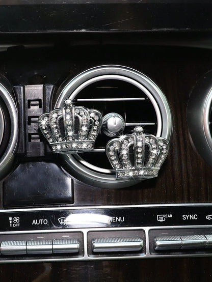 MEIKAXIU 2pcs Car Air Vent Decor Metal Crown Rhinestone Decoration With Fragrance, Unisex Car Interior Accessories