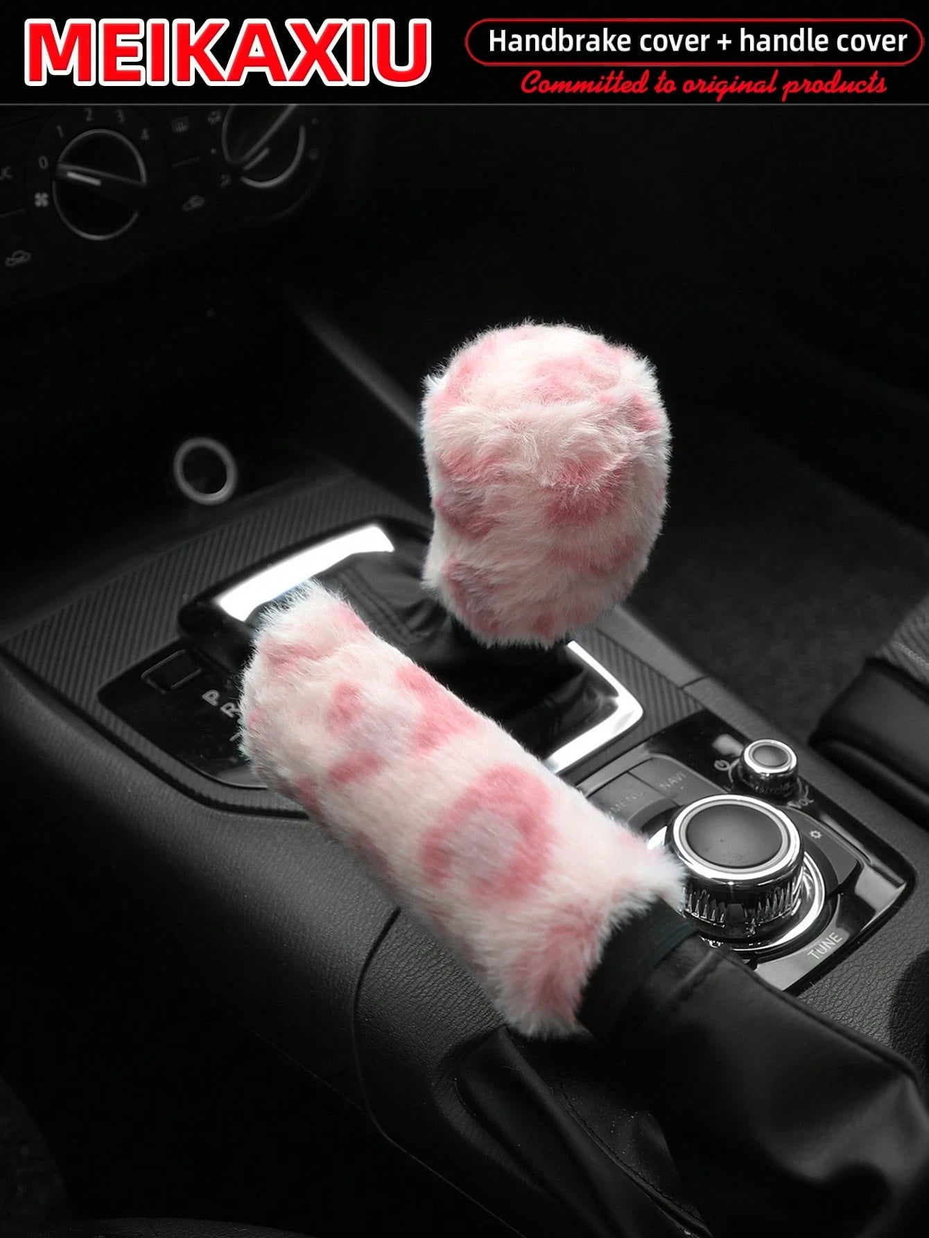 MEIKAXIU Winter Plush Leopard Print Car Handbrake Cover, Gear Shift Knob Cover, Steering Wheel Cover, Car Accessories, For Women
