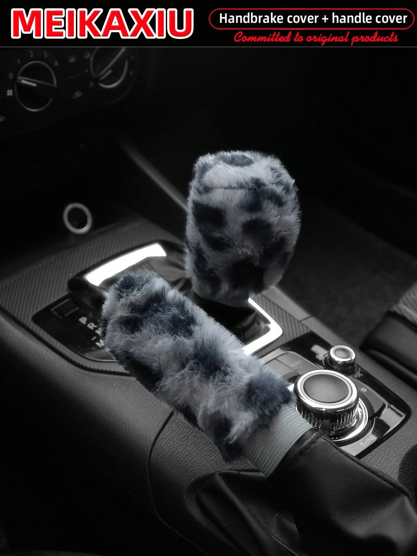 MEIKAXIU Winter Plush Leopard Print Car Handbrake Cover, Gear Shift Knob Cover, Steering Wheel Cover, Car Accessories, For Women