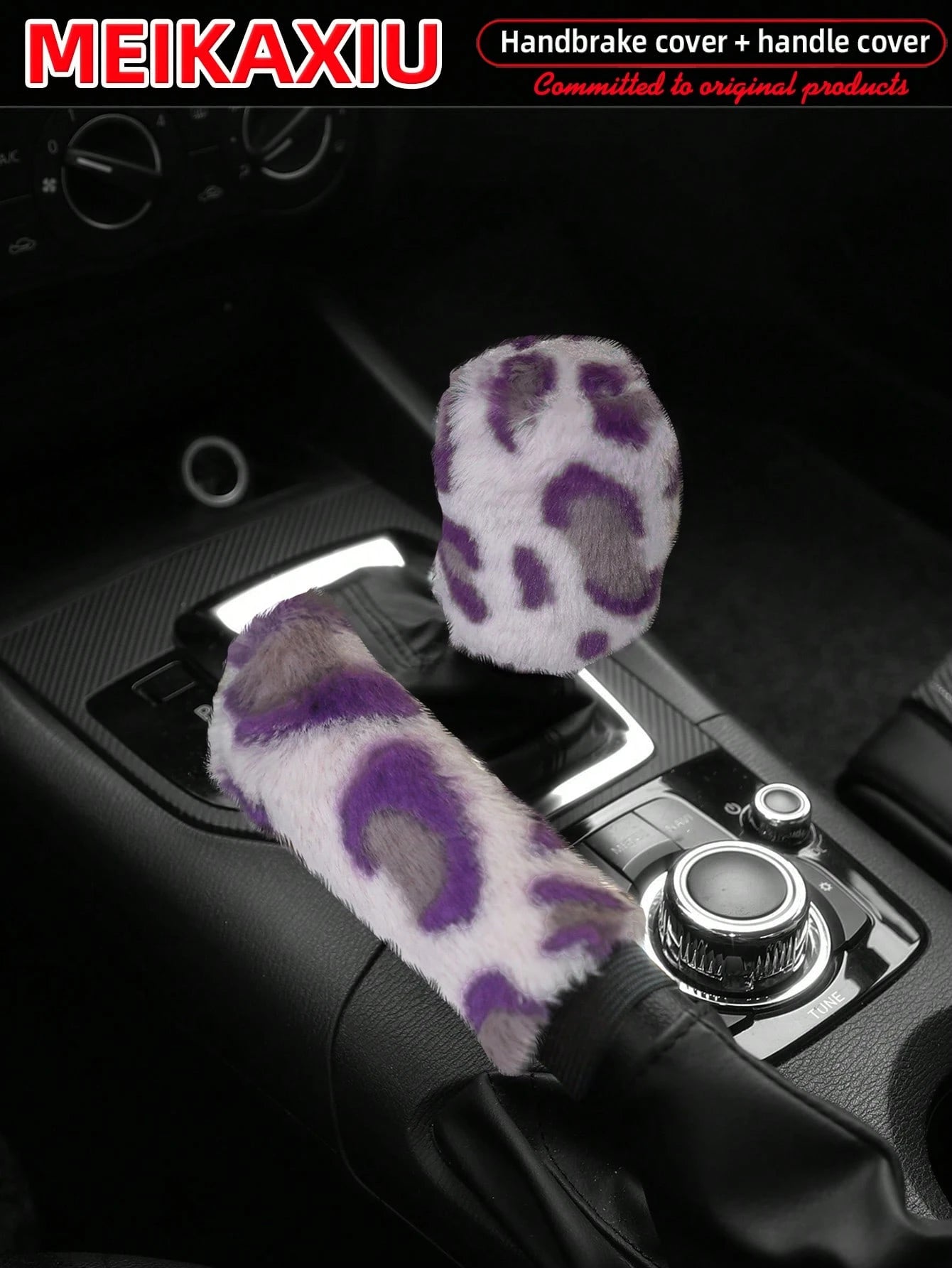 MEIKAXIU Winter Plush Leopard Print Car Handbrake Cover, Gear Shift Knob Cover, Steering Wheel Cover, Car Accessories, For Women