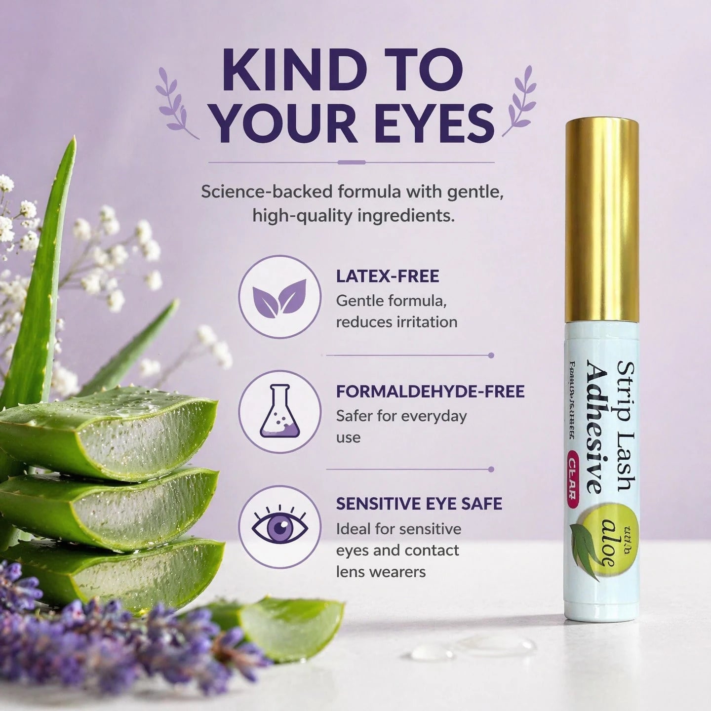 meilchily Hypoallergenic Clear Eyelash Adhesive Glue Infused With Aloe, Formaldehyde & Latex Free Waterproof 24 Hours Hold Brush-On Strip Lash Glue For Sensitive Skin 5g