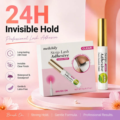 meilchily Hypoallergenic Clear Eyelash Adhesive Glue Infused With Aloe, Formaldehyde & Latex Free Waterproof 24 Hours Hold Brush-On Strip Lash Glue For Sensitive Skin 5g