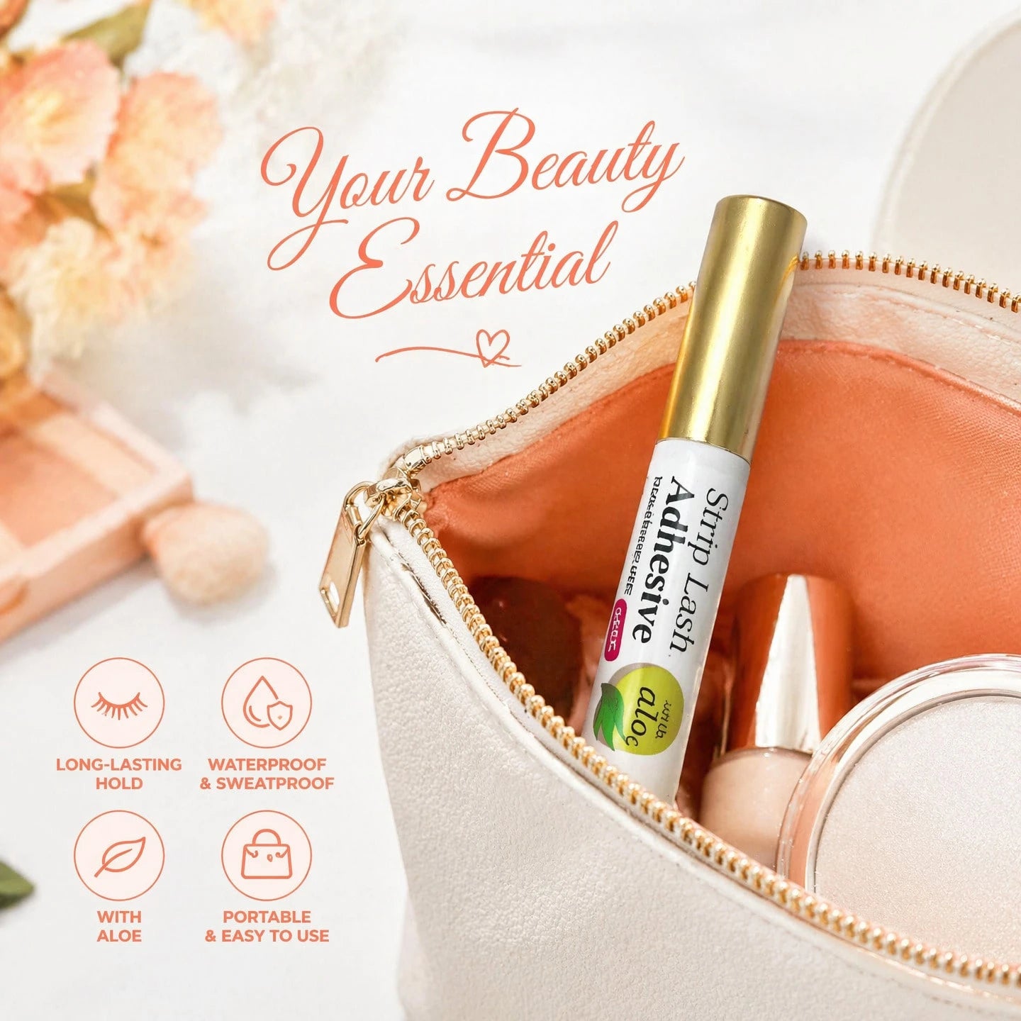 meilchily Hypoallergenic Clear Eyelash Adhesive Glue Infused With Aloe, Formaldehyde & Latex Free Waterproof 24 Hours Hold Brush-On Strip Lash Glue For Sensitive Skin 5g