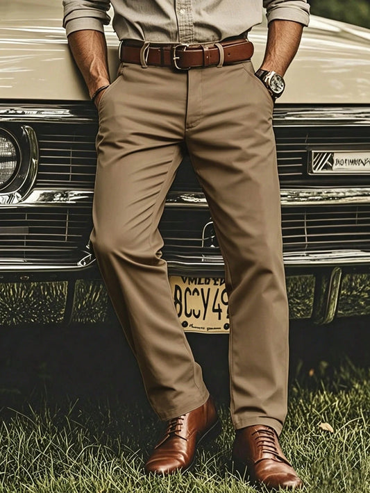 Men's Autumn Suit Pants, Fashionable Minimalist Straight Leg Casual Pants, Loose Minimalist Men's Style, Solid Color Wrinkle-Resistant Straight Leg Trousers