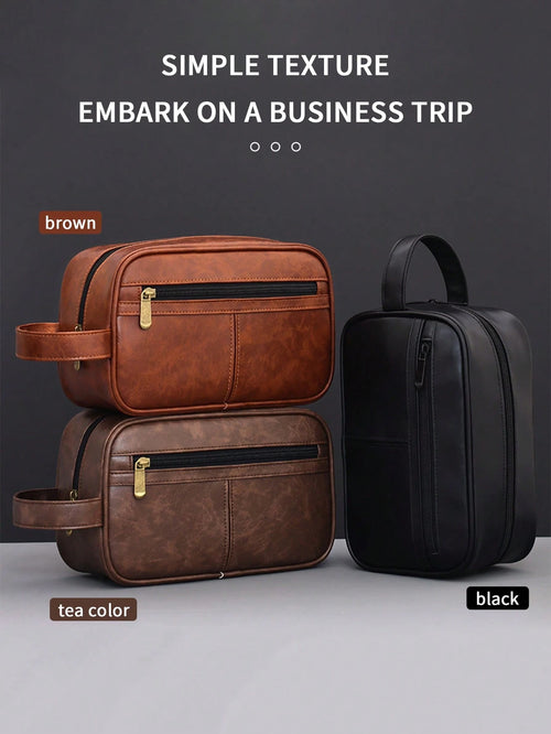 Men's Business Travel Portable Clutch Bag, PU Men's Toiletry Bag With Wet And Dry Separation, Zoned Storage, High-Quality Large Capacity Pillow Bag, Retro Storage Bag Men's Gifts Vintage Valentine's D