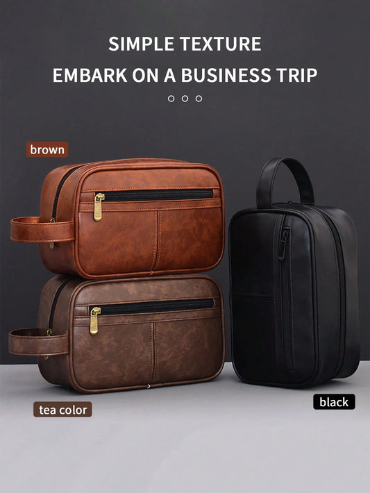 Men's Business Travel Portable Clutch Bag, PU Men's Toiletry Bag With Wet And Dry Separation, Zoned Storage, High-Quality Large Capacity Pillow Bag, Retro Storage Bag Men's Gifts Vintage Valentine's D
