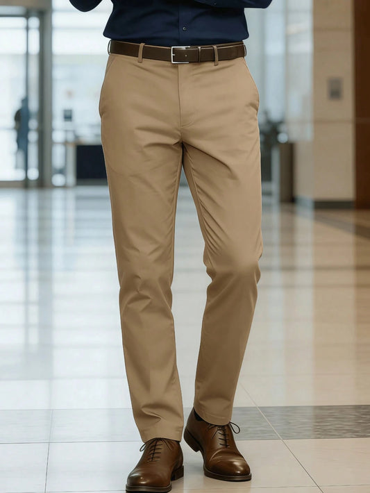 Men's Classic Design Dress Pants, Solid Color Stretchy Trousers For Business Occasions, Elegant Luxurious Style Spring/Summer