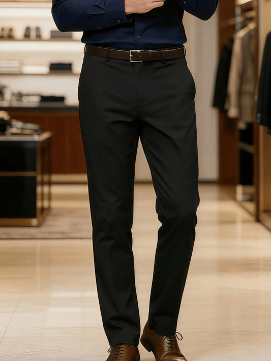 Men's Classic Design Dress Pants, Solid Color Stretchy Trousers For Business Occasions, Elegant Luxurious Style Spring/Summer