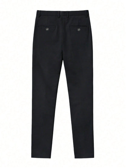Men's Classic Design Dress Pants, Solid Color Stretchy Trousers For Business Occasions, Elegant Luxurious Style Spring/Summer