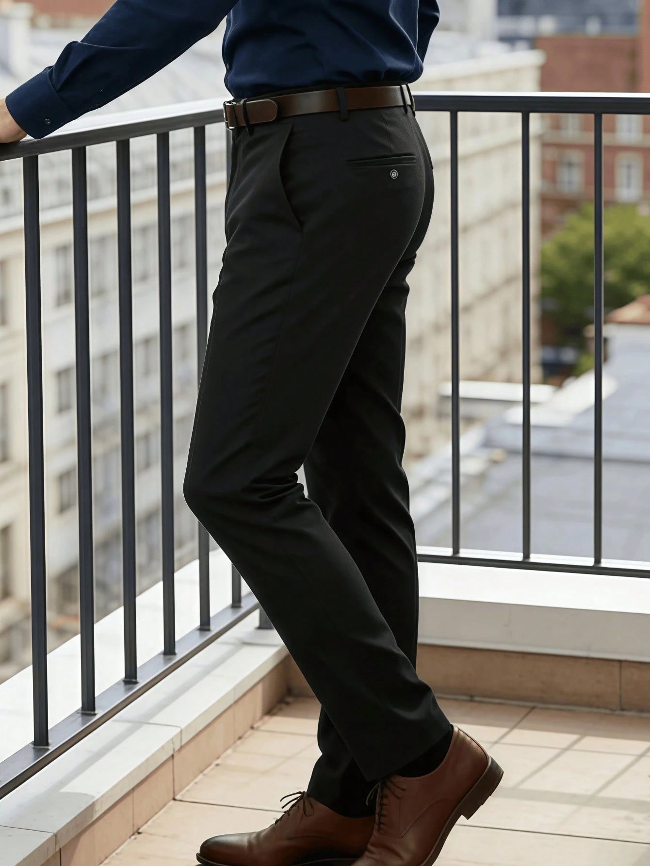Men's Classic Design Dress Pants, Solid Color Stretchy Trousers For Business Occasions, Elegant Luxurious Style Spring/Summer