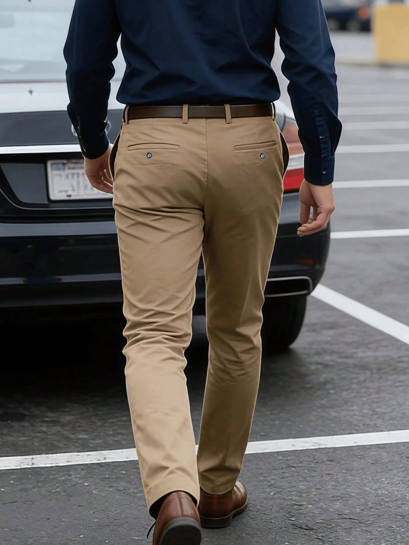 Men's Classic Design Dress Pants, Solid Color Stretchy Trousers For Business Occasions, Elegant Luxurious Style Spring/Summer
