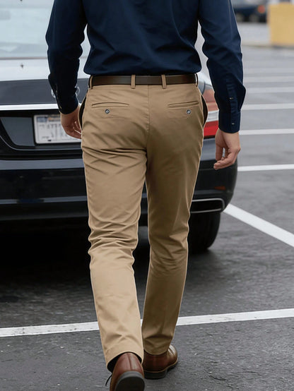 Men's Classic Design Dress Pants, Solid Color Stretchy Trousers For Business Occasions, Elegant Luxurious Style Spring/Summer