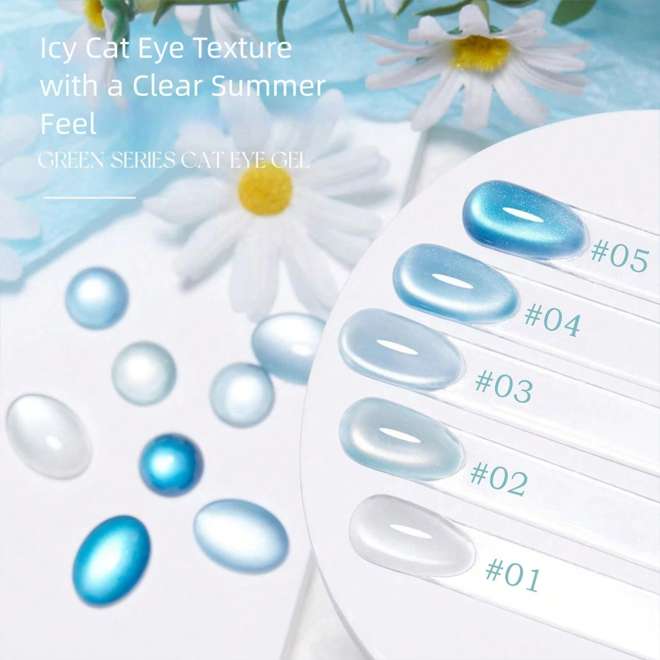 MIANEL GEL 10ml 2026 New Iceland Summer Gel Nail Polish, Clear Fresh Cat Eye Nail Art, Icy Sparkling Glass Bead Cat Eye, Summer Limited Ocean Blue, Salon-Grade DIY Nail Art, LED Curing