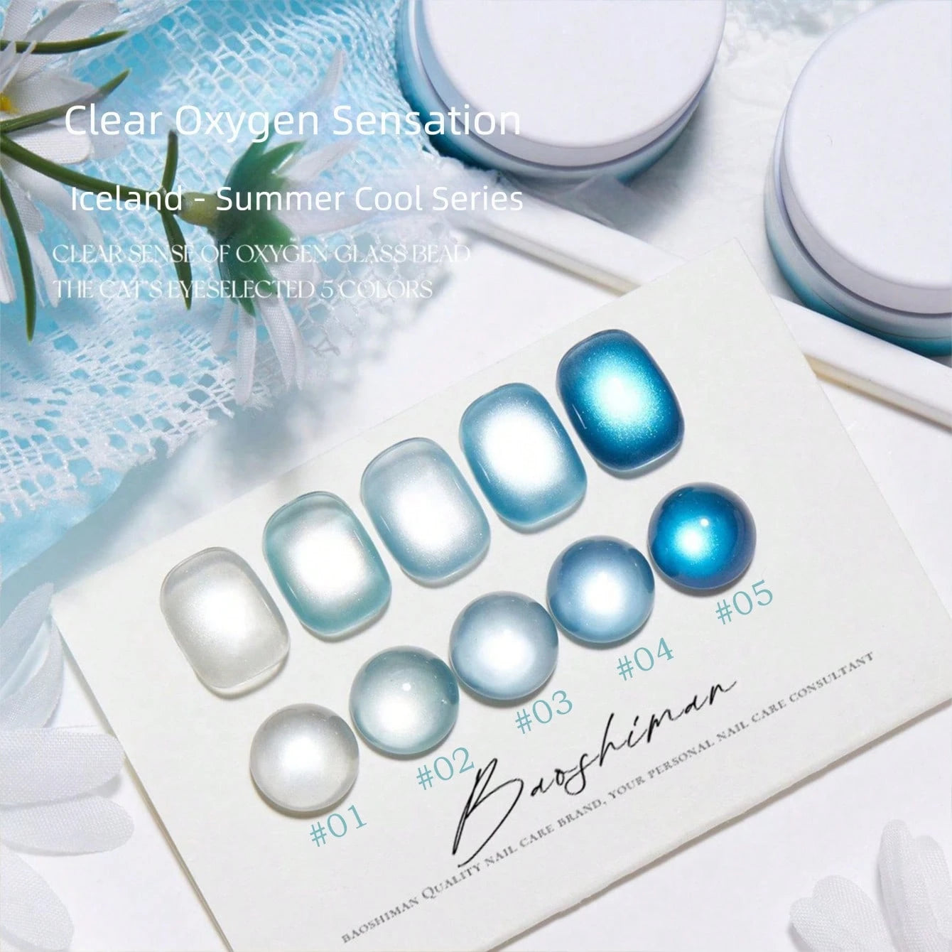 MIANEL GEL 10ml 2026 New Iceland Summer Gel Nail Polish, Clear Fresh Cat Eye Nail Art, Icy Sparkling Glass Bead Cat Eye, Summer Limited Ocean Blue, Salon-Grade DIY Nail Art, LED Curing