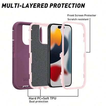 Military-Grade Shockproof Heavy-Duty Full-Body Protective Phone Case, Anti-Scratch Durable 3-In-1 Protective Cover For IPhone, Galaxy, HONOR And Other Smartphones Birthday Gift
