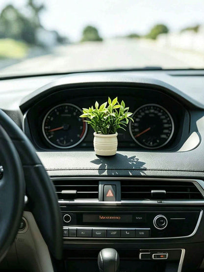 Mini Artificial Green Plant Car Dashboard Ornament, Small Potted Plant Car Interior Decor, Fresh Healing Fake Plant Minimalist Car Decoration