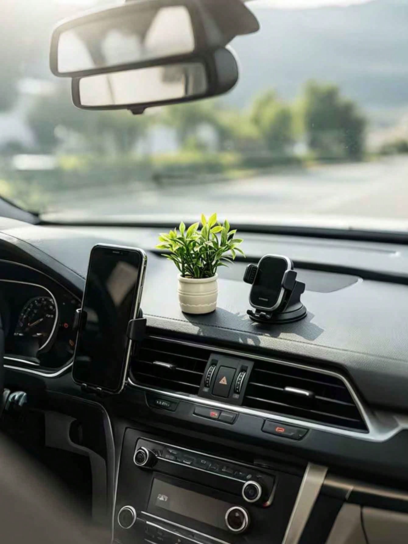 Mini Artificial Green Plant Car Dashboard Ornament, Small Potted Plant Car Interior Decor, Fresh Healing Fake Plant Minimalist Car Decoration