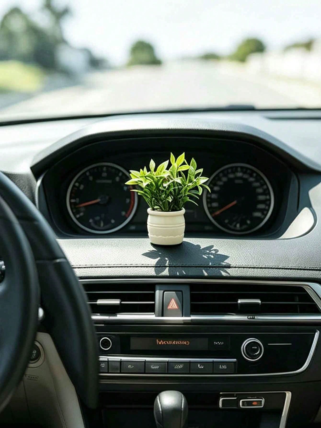 Mini Artificial Green Plant Car Dashboard Ornament, Small Potted Plant Car Interior Decor, Fresh Healing Fake Plant Minimalist Car Decoration