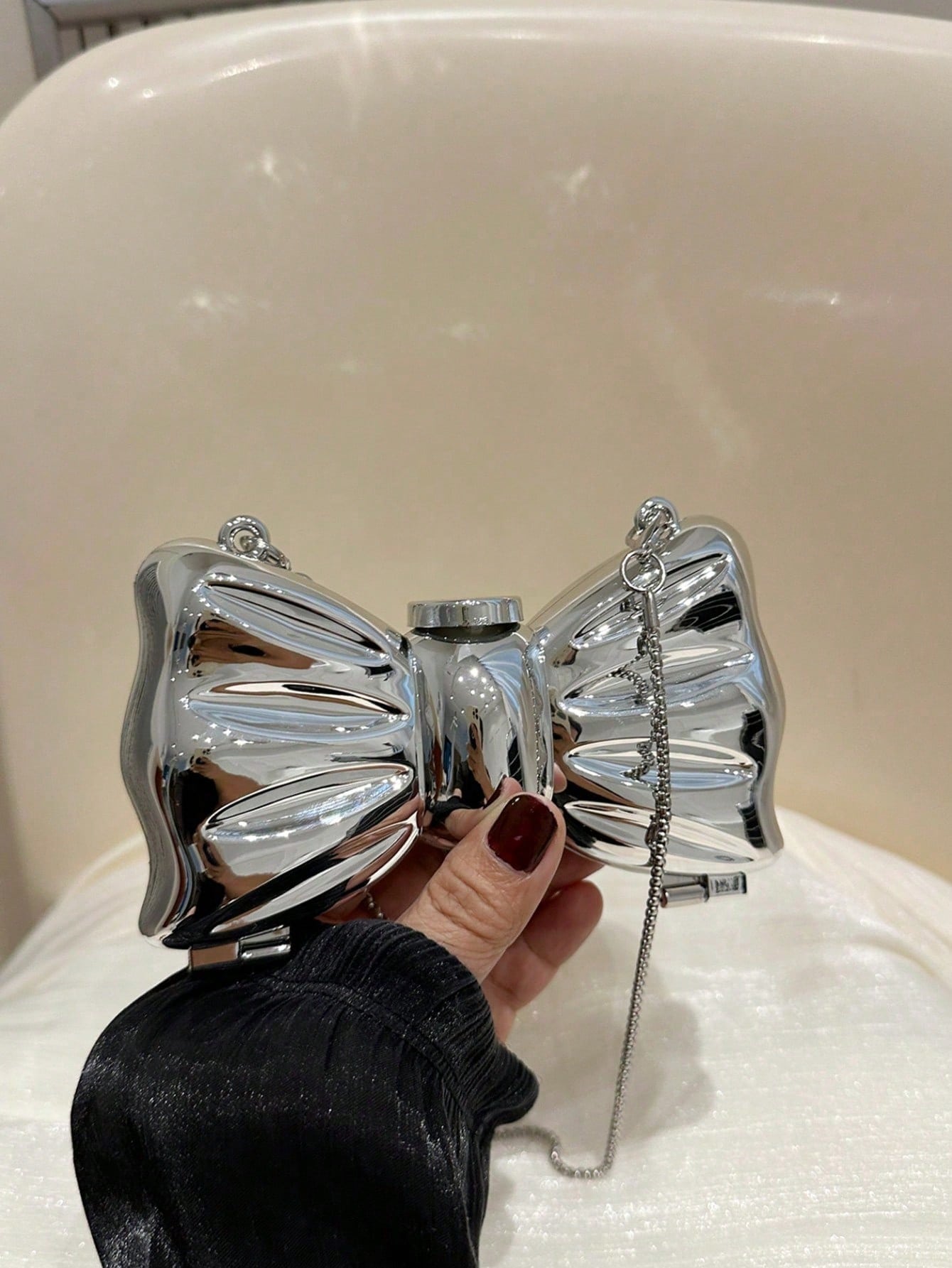 Mini Bowknot Mini Evening Bag, Small Personalized Fashion Chain Lipstick Bag For Women, Suitable For Valentine's Day, Party, Date, Decorative Shoulder Crossbody Bag, Coin Purse, Silver, Gold Earphone