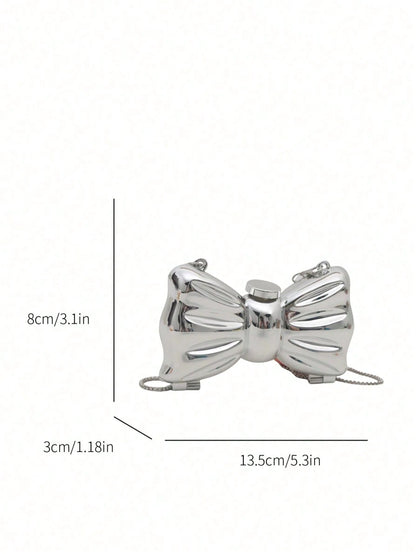 Mini Bowknot Mini Evening Bag, Small Personalized Fashion Chain Lipstick Bag For Women, Suitable For Valentine's Day, Party, Date, Decorative Shoulder Crossbody Bag, Coin Purse, Silver, Gold Earphone