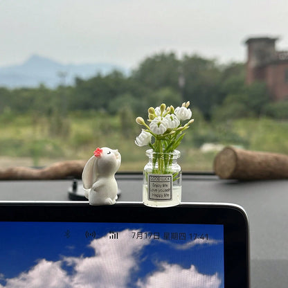 [Mini Resin Vase] Cute Resin Mini Butterfly Rabbit Vase| Dashboard & Console Decoration For Vehicle Interior Accessories| Desk Ornament