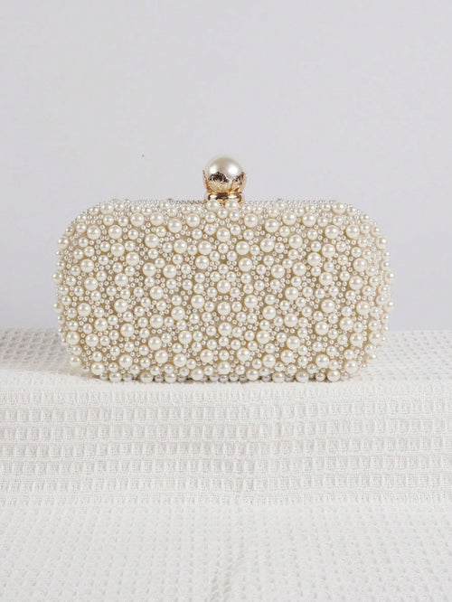 Mini Reversible Faux Pearl Beaded Clutch Bag Handbag With Shoulder Strap, Party Bags,Bride, Wedding Items