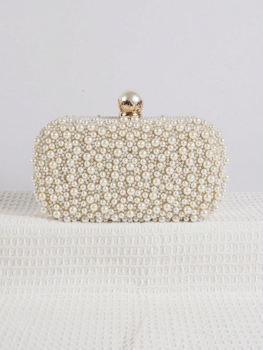 Mini Reversible Faux Pearl Beaded Clutch Bag Handbag With Shoulder Strap, Party Bags,Bride, Wedding Items