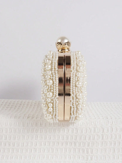 Mini Reversible Faux Pearl Beaded Clutch Bag Handbag With Shoulder Strap, Party Bags,Bride, Wedding Items