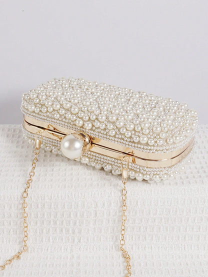 Mini Reversible Faux Pearl Beaded Clutch Bag Handbag With Shoulder Strap, Party Bags,Bride, Wedding Items