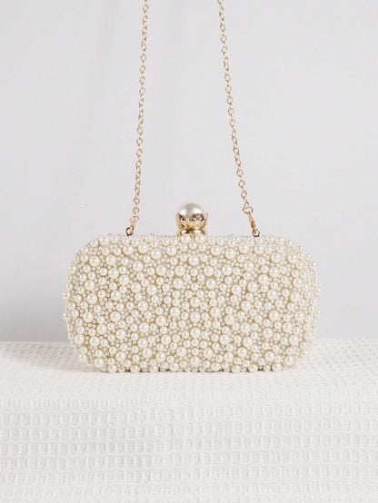 Mini Reversible Faux Pearl Beaded Clutch Bag Handbag With Shoulder Strap, Party Bags,Bride, Wedding Items