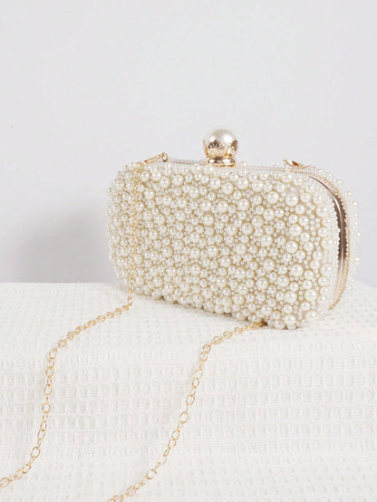 Mini Reversible Faux Pearl Beaded Clutch Bag Handbag With Shoulder Strap, Party Bags,Bride, Wedding Items