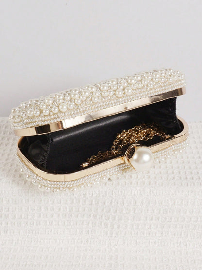 Mini Reversible Faux Pearl Beaded Clutch Bag Handbag With Shoulder Strap, Party Bags,Bride, Wedding Items