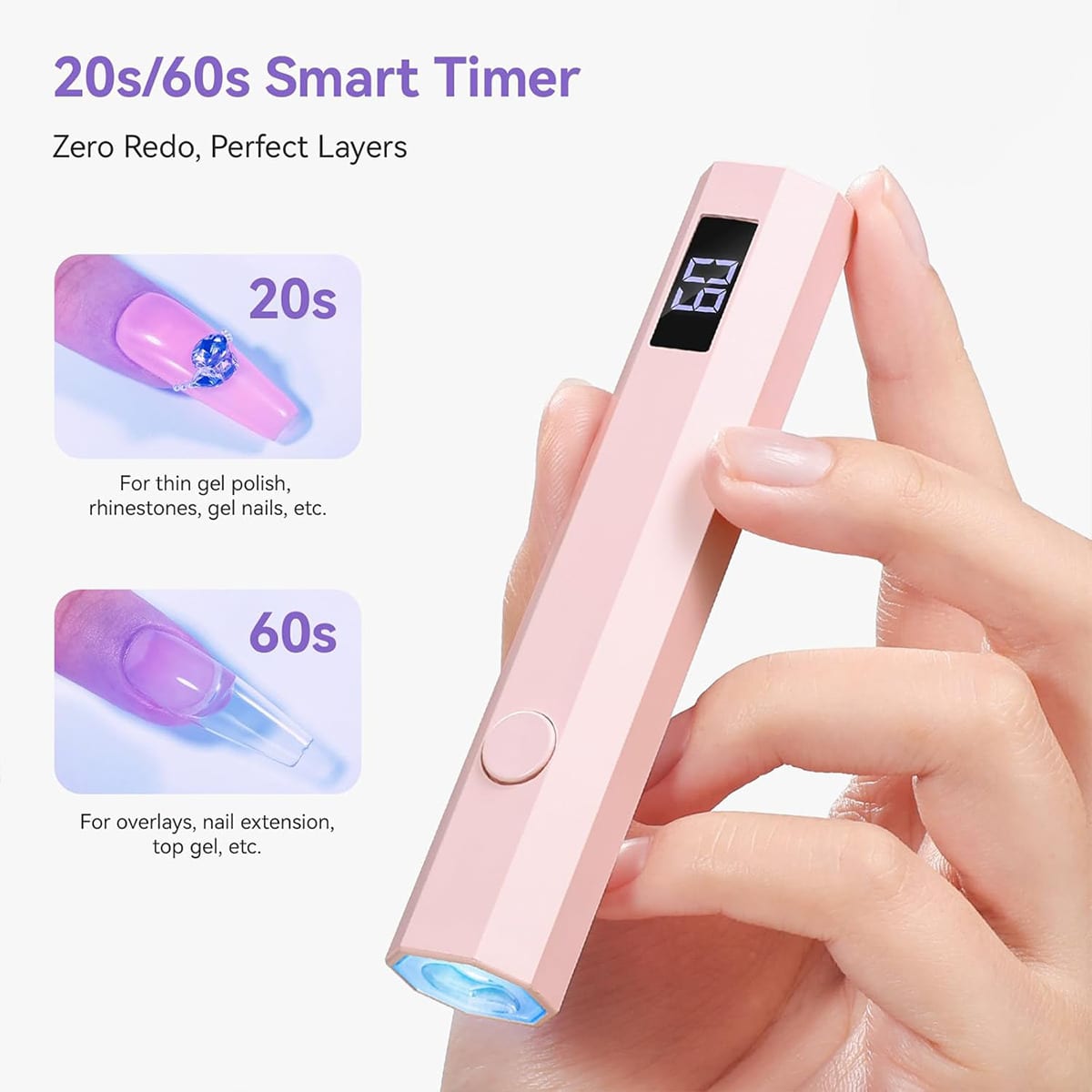 Mini Single Finger UV LED Nail Dryer With Countdown Display, Portable USB Rechargeable Curing Light For Salon And Personal Use