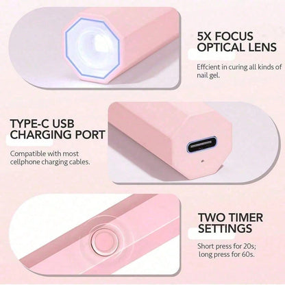 Mini UV Light For Gel Nails, Small Nail Cure Light, Flash Cure Lamp For Gel Nails, LED Nail Lamp For Gel Polish, Manicure USB Nail Dryer For Fast Curing At Salon Home DIY