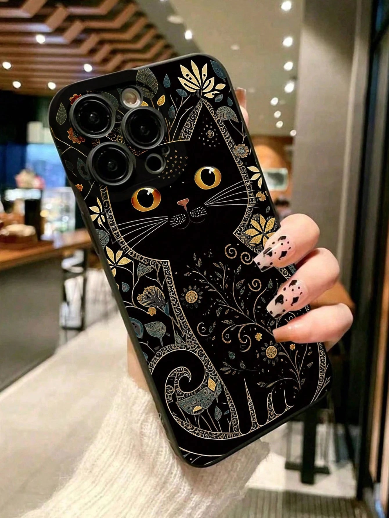 Minimalist Black TPU Cat Elements Fashion Phone Case 1pc Artistic Gold And Grey Floral Minimalist Cat Eye Skin-Friendly Anti-Drop TPU Phone Case Compatible With IPhone 17 Pro Max, 11, 16 Pro Max, 16 P