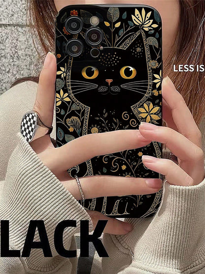 Minimalist Black TPU Cat Elements Fashion Phone Case 1pc Artistic Gold And Grey Floral Minimalist Cat Eye Skin-Friendly Anti-Drop TPU Phone Case Compatible With IPhone 17 Pro Max, 11, 16 Pro Max, 16 P