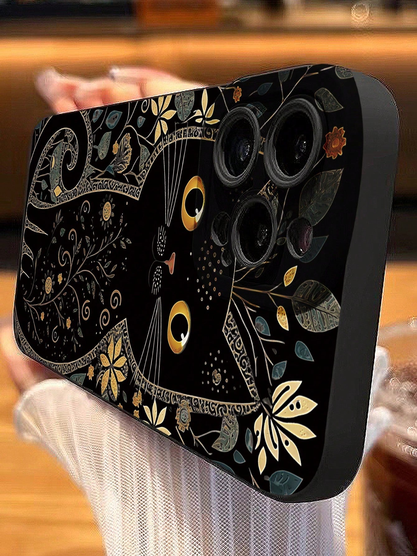 Minimalist Black TPU Cat Elements Fashion Phone Case 1pc Artistic Gold And Grey Floral Minimalist Cat Eye Skin-Friendly Anti-Drop TPU Phone Case Compatible With IPhone 17 Pro Max, 11, 16 Pro Max, 16 P