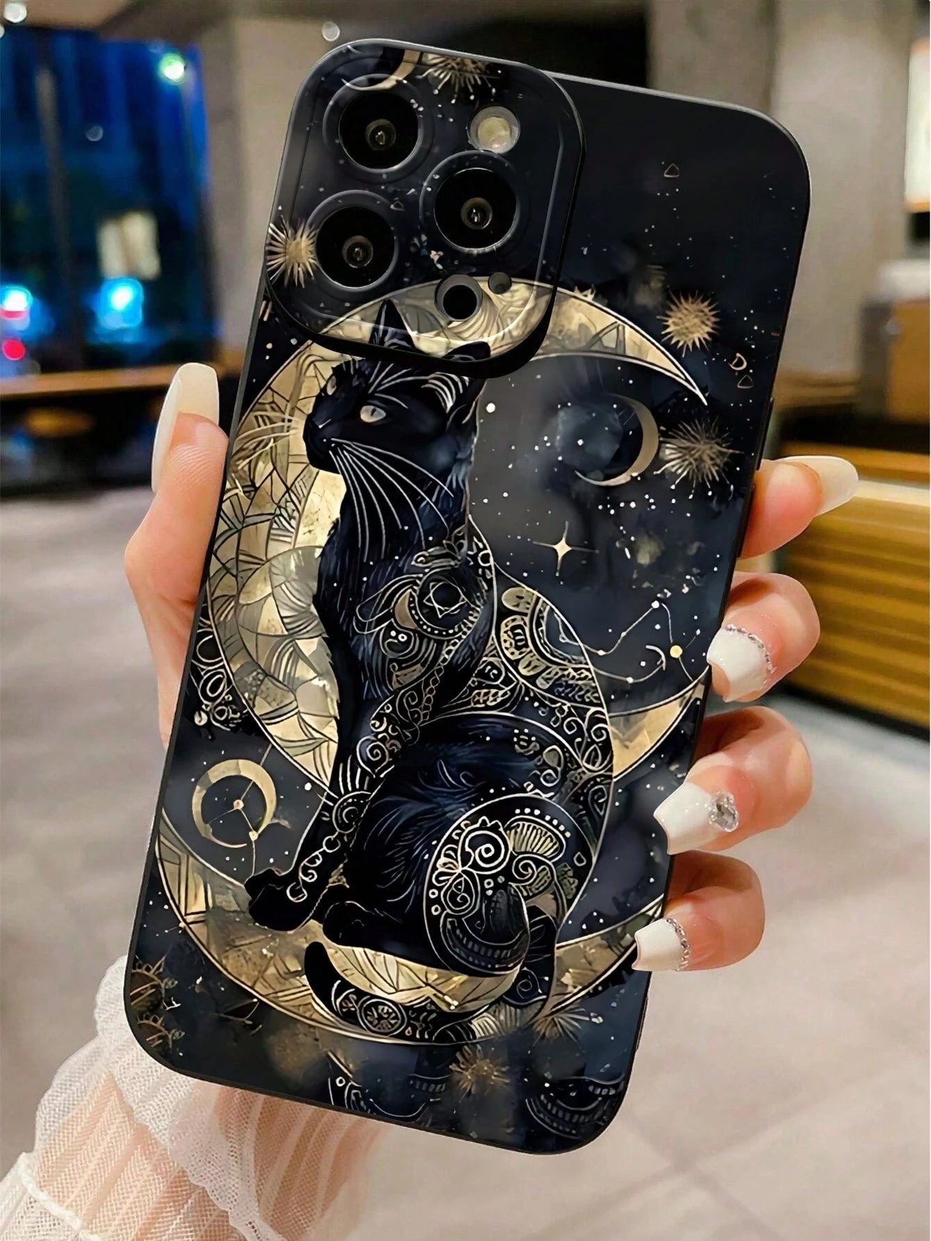 Minimalist Black TPU Cat Elements Fashion Phone Case 1pc Artistic Gold And Grey Floral Minimalist Cat Eye Skin-Friendly Anti-Drop TPU Phone Case Compatible With IPhone 17 Pro Max, 11, 16 Pro Max, 16 P