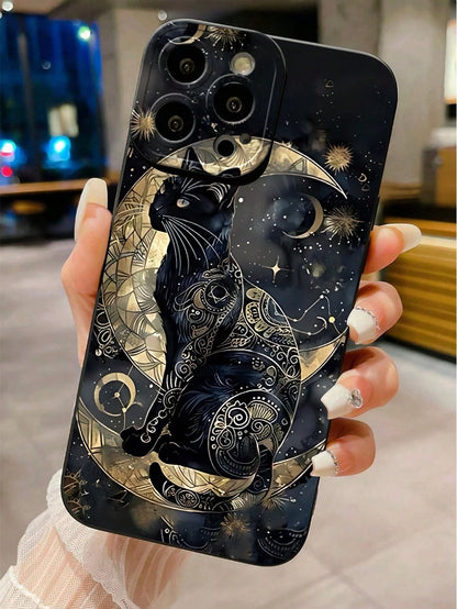 Minimalist Black TPU Cat Elements Fashion Phone Case 1pc Artistic Gold And Grey Floral Minimalist Cat Eye Skin-Friendly Anti-Drop TPU Phone Case Compatible With IPhone 17 Pro Max, 11, 16 Pro Max, 16 P