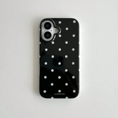 Minimalist Cute Black & White Polka Dot Pattern Fashion Phone Case, Compatible With Apple 11 To 17 Series Including Pro Max