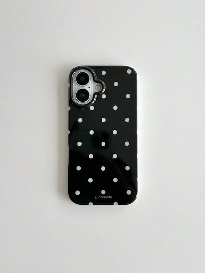 Minimalist Cute Black & White Polka Dot Pattern Fashion Phone Case, Compatible With Apple 11 To 17 Series Including Pro Max