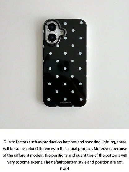 Minimalist Cute Black & White Polka Dot Pattern Fashion Phone Case, Compatible With Apple 11 To 17 Series Including Pro Max