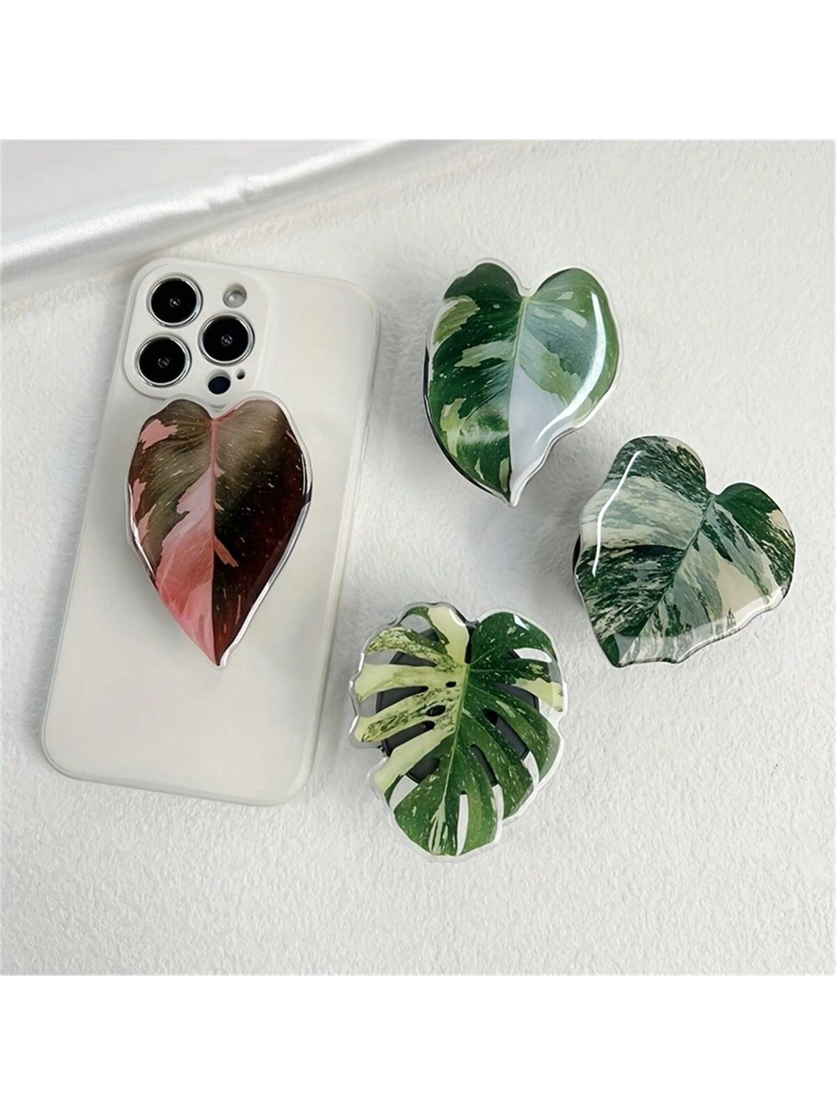 Minimalist Leaf-Shaped Foldable Phone Stand- Faux Plant Design, Acrylic Material, Suitable For Desktops And Smartphones (, Android), Birthday, Family And Friend Gifts, Sliding Phone Holder, Phone Acc
