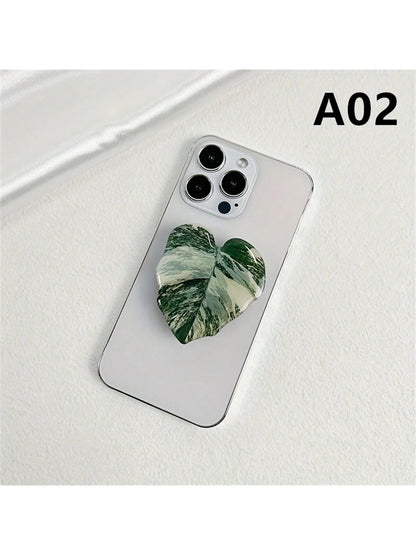 Minimalist Leaf-Shaped Foldable Phone Stand- Faux Plant Design, Acrylic Material, Suitable For Desktops And Smartphones (, Android), Birthday, Family And Friend Gifts, Sliding Phone Holder, Phone Acc
