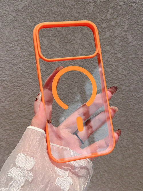 Minimalist Magnetic Thick Orange Edged Transparent Phone Case Compatible With IPhone 17 Pro Max/17 Pro/17/17 Air/16 Pro Max/16/16 Pro/16 Plus/15/15 Pro Max/15 Pro/11/12/13/14 Pro Max/11 Pro Max/12 Pro