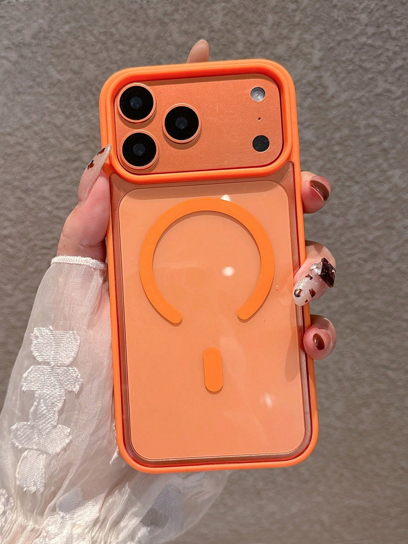 Minimalist Magnetic Thick Orange Edged Transparent Phone Case Compatible With IPhone 17 Pro Max/17 Pro/17/17 Air/16 Pro Max/16/16 Pro/16 Plus/15/15 Pro Max/15 Pro/11/12/13/14 Pro Max/11 Pro Max/12 Pro